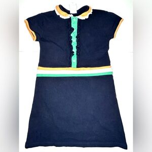 Bella Bliss Preppy Navy Knit Collared Ruffled Button Girls Dress 12